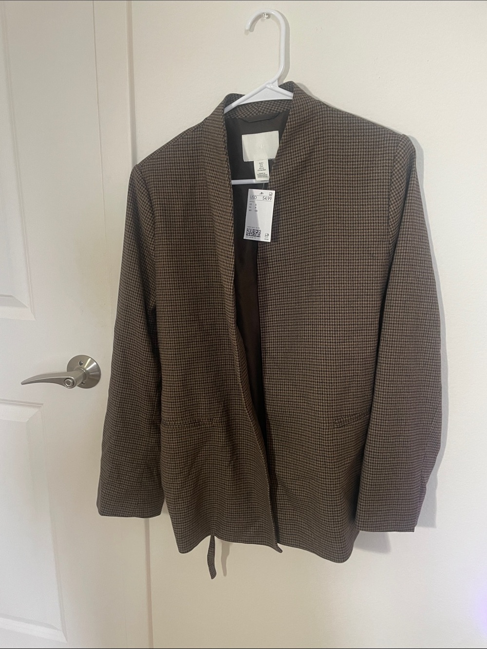 Brown Patterned Open Front Blazer
